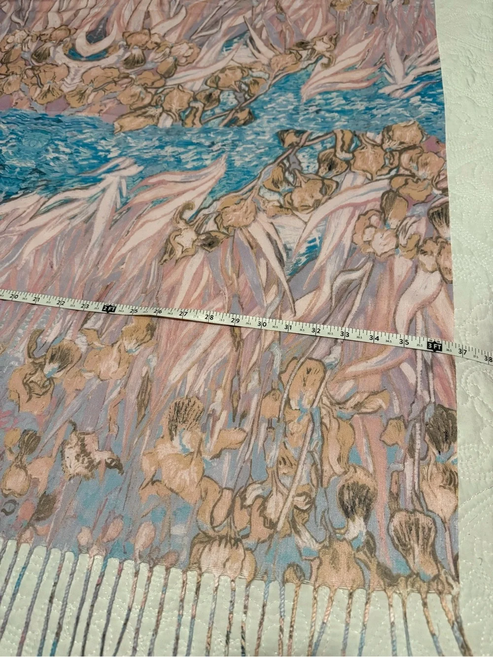Pastel‎ Floral Fashion Linen-blend Scarf - Pink & Blue, handmade in India